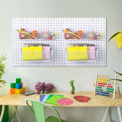 6 قطع من سلال Pegboard على الحائط، سلال من ألواح Pegboard 3 أحجام من ملحقات Pegboard، سلة Pegboard، سلة المنزل، المرآب Pegboard، منظم معلق للأدوات والحرف اليدوية (أبيض) in Kuwait