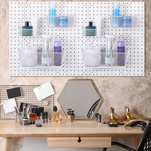 6 قطع من سلال Pegboard على الحائط، سلال من ألواح Pegboard 3 أحجام من ملحقات Pegboard، سلة Pegboard، سلة المنزل، المرآب Pegboard، منظم معلق للأدوات والحرف اليدوية (أبيض) in Kuwait