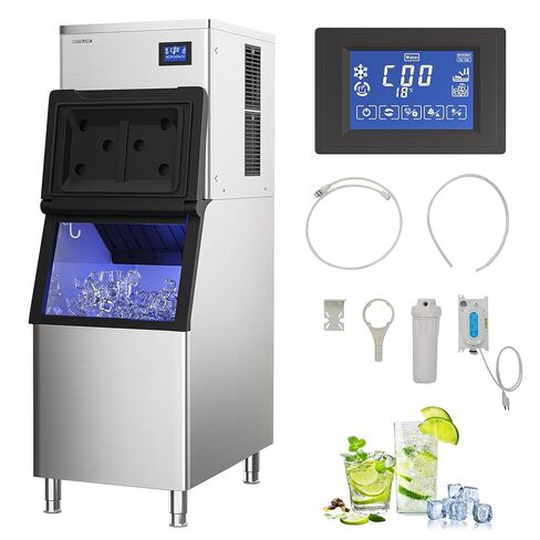 Commercial Ice Maker Machine, 400 lbs /24 h, 330 lbs Storage Bin, Stainless Steel, Automatic Cleaning, Blue Ray, Perfect for Bar or Business, Includes Ice Shovel, Connection Hose in Kuwait