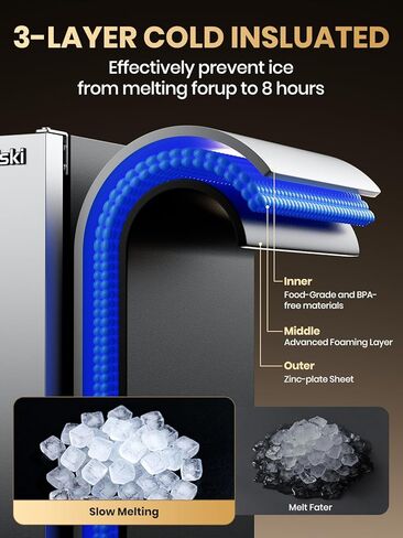Coolski Undercounter Nugget Ice Maker Machine, 100Lbs Daily Production, Commercial Sonic Ice Machine with 20Lbs Dual Storage Bin, Pebble Pellet Ice Maker for Home, Office, Cafe, Gravity Drain in Kuwait