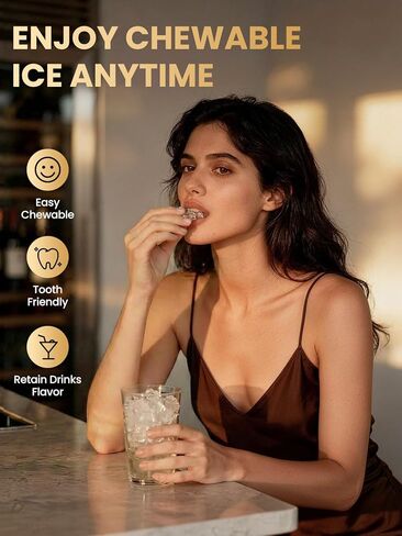 Coolski Undercounter Nugget Ice Maker Machine, 100Lbs Daily Production, Commercial Sonic Ice Machine with 20Lbs Dual Storage Bin, Pebble Pellet Ice Maker for Home, Office, Cafe, Gravity Drain in Kuwait