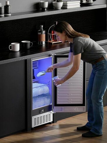 Coolski Undercounter Nugget Ice Maker Machine, 100Lbs Daily Production, Commercial Sonic Ice Machine with 20Lbs Dual Storage Bin, Pebble Pellet Ice Maker for Home, Office, Cafe, Gravity Drain in Kuwait