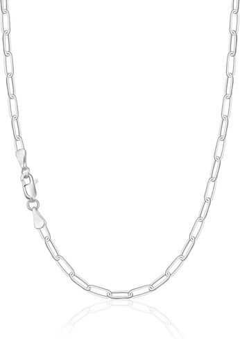 IEFWELL الصلبة 925 الفضة الاسترليني سلسلة قلادة للنساء الرجال - 3.5mm الفضة الاسترليني سلسلة قلادة مشبك ورق، 16/18/20/22/24 بوصة سلاسل قوية هيبوالرجينيك، هدايا مجوهرات عيد الميلاد لها in Kuwait