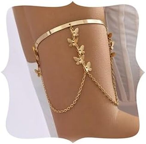 Missgrace Bohemian Layered Simple Butterfly Tassel Chain Open Arm Cuff Gold Silver Armband Cute Arm Bracelet Wide Cuff Long Chain Butterfly Armband Charm Multilayer Armband Jewelry for Women in Saudi Arabia