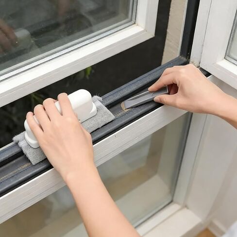 Window Track Cleaning Brush, 2-in-1 Groove & Crevice Cleaner with Scraper, Small Gap Cleaning Tool for Sliding Doors, Window Sills, Shower Tracks & Tight Spaces-Gray in Kuwait