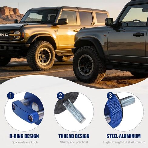 8 قطع من براغي تثبيت التثبيت السريع للأعلى الصلب، مسامير علوية صلبة على شكل حلقة D Bronco، مسمار سريع الفك، خيط M8 1.25 لـ Bronco Hard Top 2dr 4dr 2021 + (أزرق) in Kuwait