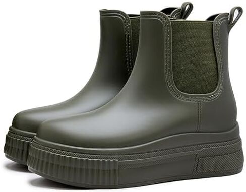 Women's PVC Chunky Platform Ankle Rain Boots Waterproof Slip On Anti-slip Chelsea Boots Comfort Wide-leg Elastic Band Outdoor Rubber Garden Work Rain Boots For Yard Farm in Saudi Arabia