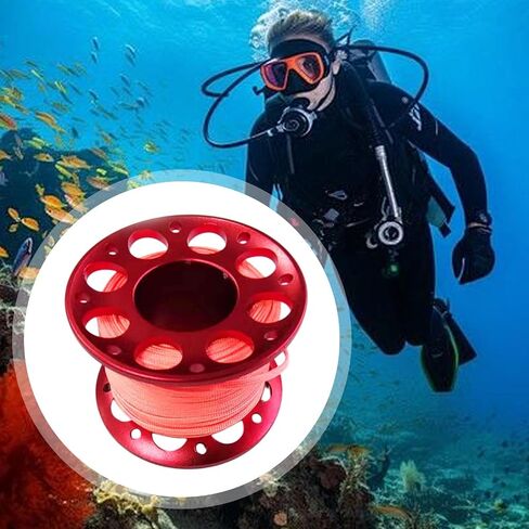 SM SunniMix Scuba Diving Reel Finger Spool Aluminum Alloy with Braided Nylon Line for Underwater Activities, Red in Saudi Arabia