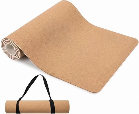 Cork Yoga Mat extra thick 6mm TPE Yoga Mat 72x24 Inch High Density Non-Slip Workout Mat Super Grip Quick-Dry for Hot Yoga, Home Gym in Kuwait
