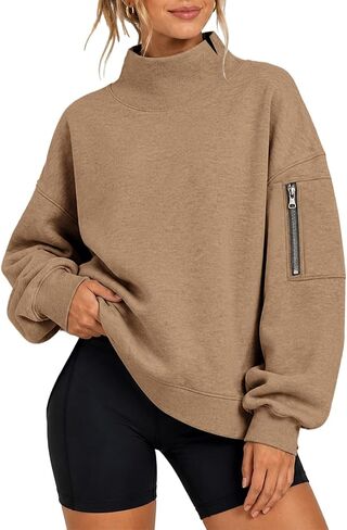 Mock Neck Sweatshirt Women Long Sleeve Casual Lightweight Sweatshirts No Hood Fall Fashion Oversized Turtleneck Pullover in Kuwait