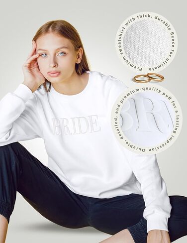 Bride Sweatshirt - Engagement Gift - Bride Sweatshirts For Women - Bride Crewneck Sweatshirt - Wedding Gift (US, Alpha, 3X-Large, Regular, Regular, White) in Kuwait