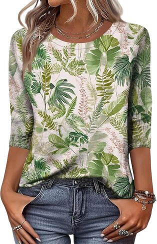 3/4 Length Sleeve Womens Tops Summer Plus Size Crewneck Sweatshirts Casual Graphic Three Quarter Sleeve Blouses in Kuwait