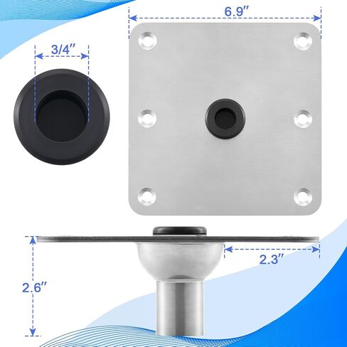 Stainless Steel Marine Base,Heavy-Duty Boat Seat Mounting Plate,7" x 7" Non-Threaded Pedestal Base,Fits 3/4" Pin Sockets,Suitable for Most Marine Fishing Applications(Brushed Nickel 1 Pack, 7" x 7") in Kuwait