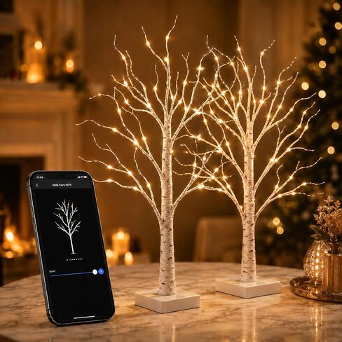Smart 6FT Lighted Birch Tree with WW LED Lights for Christmas Decor, APP & Button Control, Music-Sync, Smart Timer, Multi-Tree Group Control, Indoor & Outdoor Decoration for Room Yard Patio Wedding in Saudi Arabia