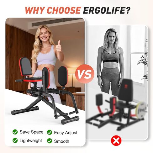 ERGOLIFE Hip Abductor Adductor Machine for Home Gym, 2 in 1 Inner and Outer Thigh Machine, 6-Level Resistance Leg & Glute Workout Equipment, Compact Booty Builder with Plush Padding 440 lbs Capacity in Kuwait