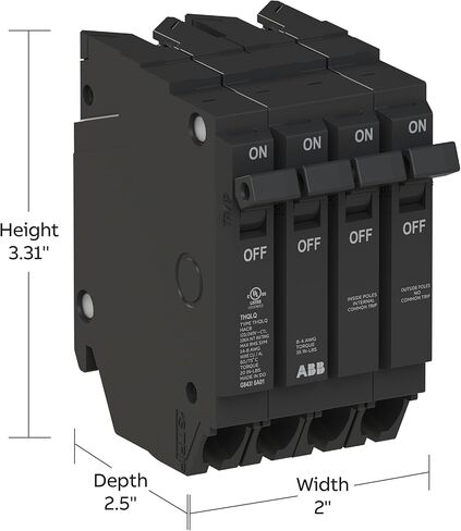 ABB Q-Line® THQLQ203020 Quad Circuit Breaker • 20A/1P, 30A/2P, 20A/1P Configuration • 120/240 VAC • 10 kAIC Interrupt Rating • Thermal Magnetic Plug-On Breaker for Load Centers in Kuwait