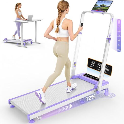 Walking Pad Treadmill with 12% Incline & Adjustable Height, 4 in 1 Folding Under Desk Treadmill, Upgraded 3.5HP Walking Pad with Handle Bar, Electric Portable Treadmills for Home 350LBS, LED Display in Kuwait