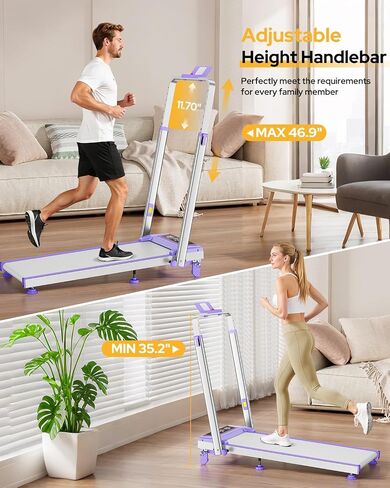 Walking Pad Treadmill with 12% Incline & Adjustable Height, 4 in 1 Folding Under Desk Treadmill, Upgraded 3.5HP Walking Pad with Handle Bar, Electric Portable Treadmills for Home 350LBS, LED Display in Kuwait