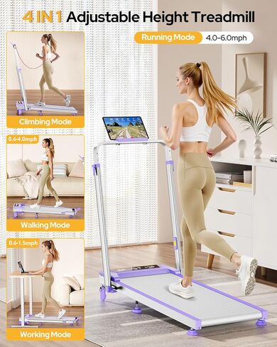 Walking Pad Treadmill with 12% Incline & Adjustable Height, 4 in 1 Folding Under Desk Treadmill, Upgraded 3.5HP Walking Pad with Handle Bar, Electric Portable Treadmills for Home 350LBS, LED Display in Kuwait