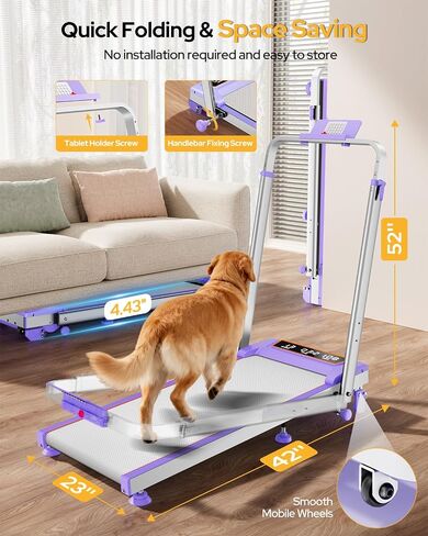 Walking Pad Treadmill with 12% Incline & Adjustable Height, 4 in 1 Folding Under Desk Treadmill, Upgraded 3.5HP Walking Pad with Handle Bar, Electric Portable Treadmills for Home 350LBS, LED Display in Kuwait