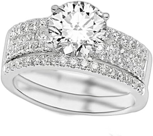 1.58 Carat 14K White Gold Three Row Prong And Middle Row Channel Set Round Diamonds Engagement Ring and Wedding Band Set with a 1 Carat Moissanite Center in Saudi Arabia