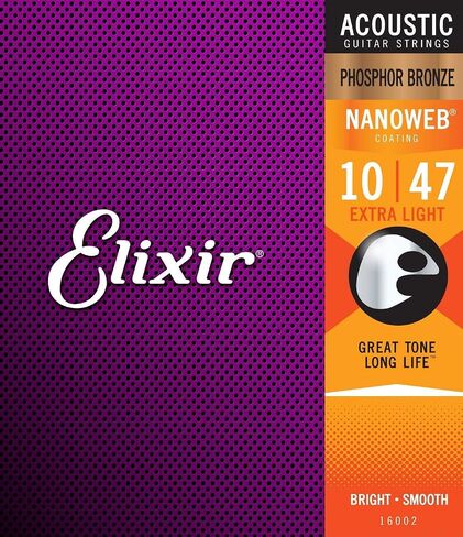 Elixir Phosphor Bronze Nanoweb 16002 ضوء إضافي 10-47 أوتار جيتار صوتي 6 عبوات مع قطعة قماش تلميع إضافية من Elixir in Kuwait