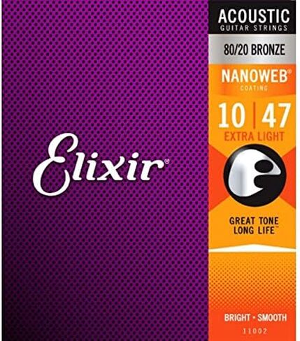 Elixir Nanoweb extra light acoustic guitar strings .010 - .047 11002 (2 PACKS) in Kuwait
