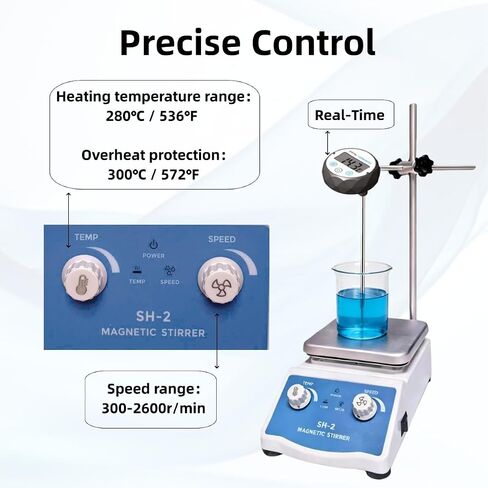 SYLPHID SH-2 Magnetic Stirrer Hot Plate, 536°F/280℃ Max Lab Hotplate Mixer with 2600 RPM Stir Plate, Includes Electronic Probe Thermometer, Fuse, Stir Bar,Support Stand&a Pair of Nitrile Gloves in Kuwait