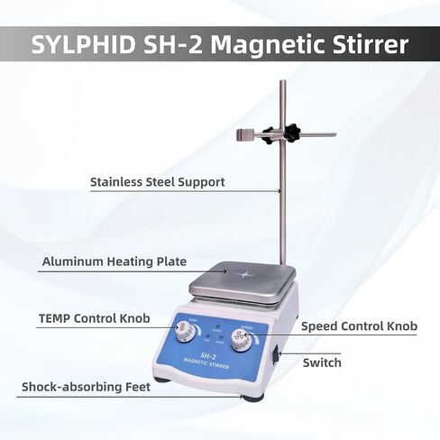 SYLPHID SH-2 Magnetic Stirrer Hot Plate, 536°F/280℃ Max Lab Hotplate Mixer with 2600 RPM Stir Plate, Includes Electronic Probe Thermometer, Fuse, Stir Bar,Support Stand&a Pair of Nitrile Gloves in Kuwait