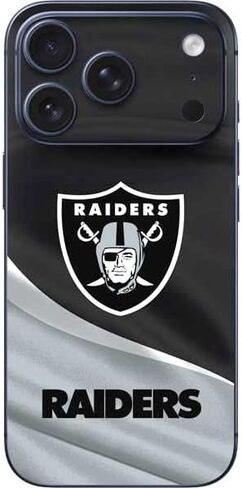 غلاف هاتف Skinit متوافق مع هاتف iPhone 17 Pro - تصميم باللونين الأبيض والأسود مرخص رسميًا من NFL Las Vegas Raiders in Kuwait