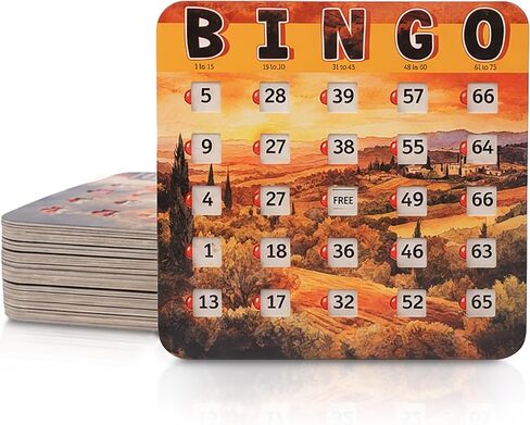 GSM Brands Bingo Cards Set - 25 Disposable Blue Cards with Red Sliders, Easy to Use, Large Numbers, No Duplicates in Kuwait