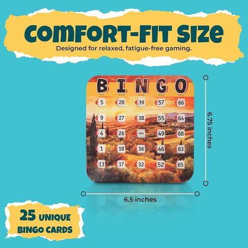 GSM Brands Bingo Cards Set - 25 Disposable Blue Cards with Red Sliders, Easy to Use, Large Numbers, No Duplicates in Kuwait
