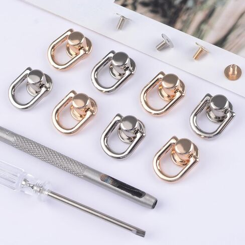 10 Pieces D Ring Stud Screw for Leather Purse, 360 Degree Rotatable D Ring Metal Ball Post Head Buttons with Hole Punch Studs for DIY Wallet (Silver&Gold) in Kuwait