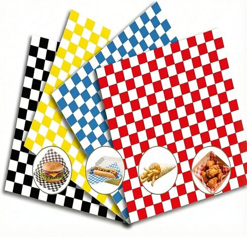 500 Pcs Multi-Color Deli Paper Sheets, 4 Colors, Food Basket Liners, Burrito wrappers, Grease Resistant Wax Sheets for Sandwich Wrapping, Burgers, Hot Dogs, BBQ, Food Trucks, and Outdoors in Kuwait