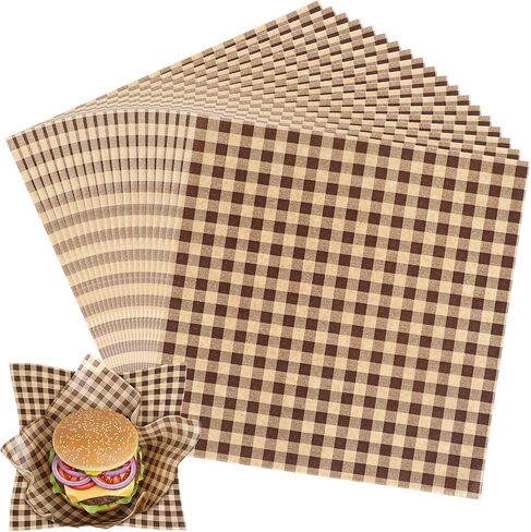 100Pcs Wax Paper Sheets for Food 8.6 x 8.6 In Checkered Deli Paper Sheets Greaseproof Sandiwch Wrapping Papers Elegant Basket Liners for Parties, Picnics, and Outdoors in Kuwait