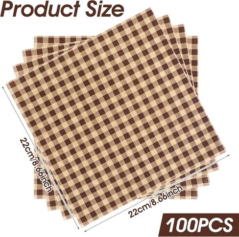 100Pcs Wax Paper Sheets for Food 8.6 x 8.6 In Checkered Deli Paper Sheets Greaseproof Sandiwch Wrapping Papers Elegant Basket Liners for Parties, Picnics, and Outdoors in Kuwait