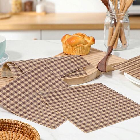 100Pcs Wax Paper Sheets for Food 8.6 x 8.6 In Checkered Deli Paper Sheets Greaseproof Sandiwch Wrapping Papers Elegant Basket Liners for Parties, Picnics, and Outdoors in Kuwait