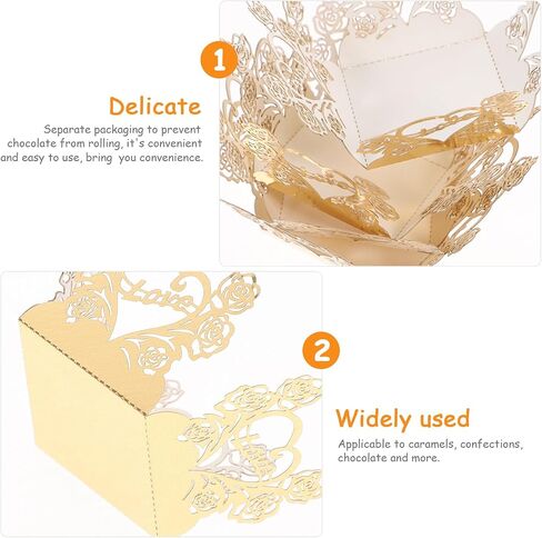 Ipetboom Truffle Wrappers - 50pcs 3.5cm/1.38in Chocolate Paper Candy Cups, Gold Square Rose Truffle Dessert Liners, Small Flared Paper Baking Cups for Muffins Mini Snacks in Kuwait