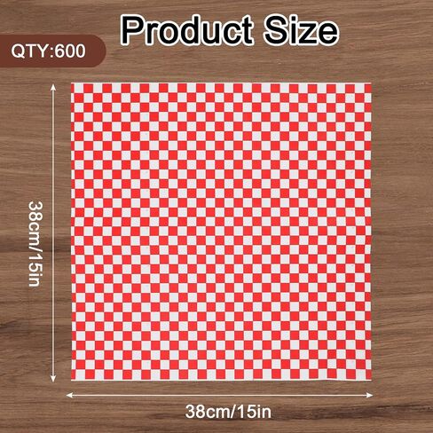 600 Pcs Red Checkered Deli Paper 15x15 Inch, Large Grease Proof Hamburger Wrapping Paper, Disposable PE Coated Sandwich Sheets for BBQ, Restaurant, Wedding, Basket Liner (Non-Stick & Oil-Proof) in Kuwait