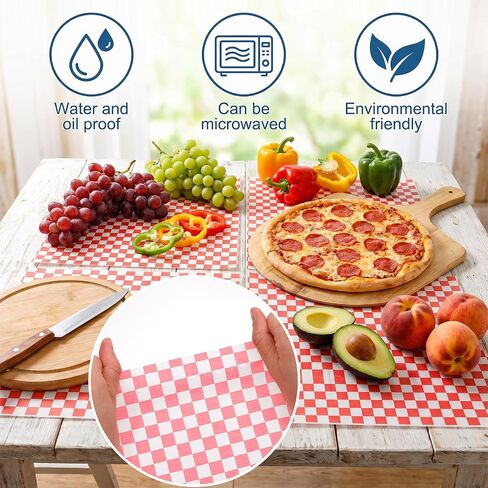 600 Pcs Red Checkered Deli Paper 15x15 Inch, Large Grease Proof Hamburger Wrapping Paper, Disposable PE Coated Sandwich Sheets for BBQ, Restaurant, Wedding, Basket Liner (Non-Stick & Oil-Proof) in Kuwait