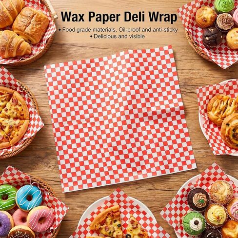 600 Pcs Red Checkered Deli Paper 15x15 Inch, Large Grease Proof Hamburger Wrapping Paper, Disposable PE Coated Sandwich Sheets for BBQ, Restaurant, Wedding, Basket Liner (Non-Stick & Oil-Proof) in Kuwait