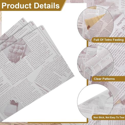 HARFINGTON 200pcs Wax Paper Sheets Square Sheets 6" x 6" Old Newspaper Style Food Wrapping Paper for Sandwich Baking Paper Liners Picnic Basket Bread Hamburger Wrap Kitchen, White in Kuwait