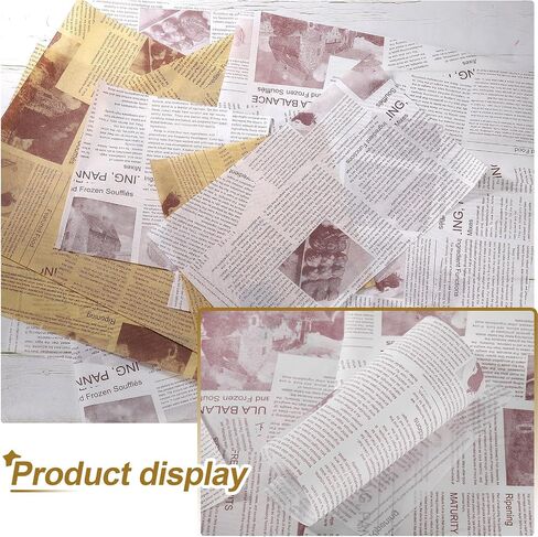 HARFINGTON 200pcs Wax Paper Sheets Square Sheets 6" x 6" Old Newspaper Style Food Wrapping Paper for Sandwich Baking Paper Liners Picnic Basket Bread Hamburger Wrap Kitchen, White in Kuwait
