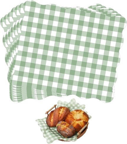 Whaline 150Pcs Sage Green Scalloped Wax Paper Green White Gingham Plaids Food Basket Liners Waterproof Oil-Proof Sandwich Wrap Tissue Deli Paper for Wedding Kitchen Holiday, 8.3 x 9.8 Inch in Kuwait