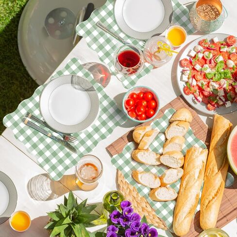 Whaline 150Pcs Sage Green Scalloped Wax Paper Green White Gingham Plaids Food Basket Liners Waterproof Oil-Proof Sandwich Wrap Tissue Deli Paper for Wedding Kitchen Holiday, 8.3 x 9.8 Inch in Kuwait