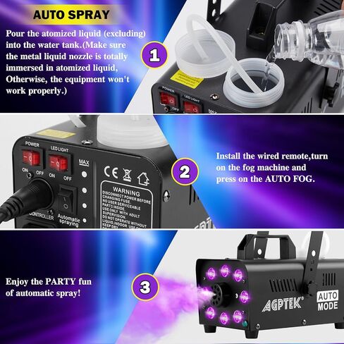 آلة الضباب AGPTEK مع 13 تأثير أضواء LED ملونة، آلة دخان الضباب 4000CFM مع سائل ضباب دخان 32oz، عصير ضباب لضباب 400-1500 واط in Kuwait