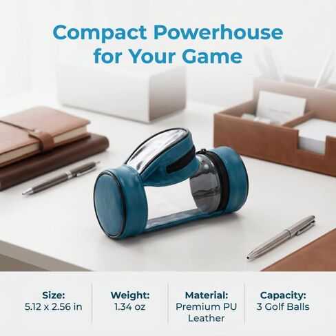 Golf Ball Holder Bag, PU Leather Golf Ball Pouch with Zipper, Large Capacity Holds 3 Balls and Tees, Peacock Blue, 13 x 6.5 x 4.5 cm in Kuwait