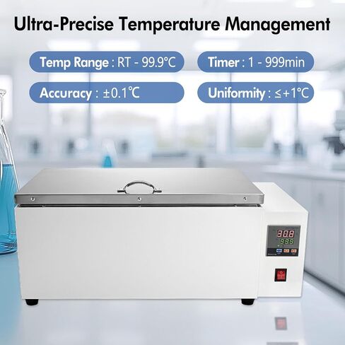 30L Lab Water Bath, Digital Temperature Range 0–99.9°C, Timer 0–999 Min, Stainless Steel Inner Tank Water Bath Heater for Research & Scientific Applications in Kuwait