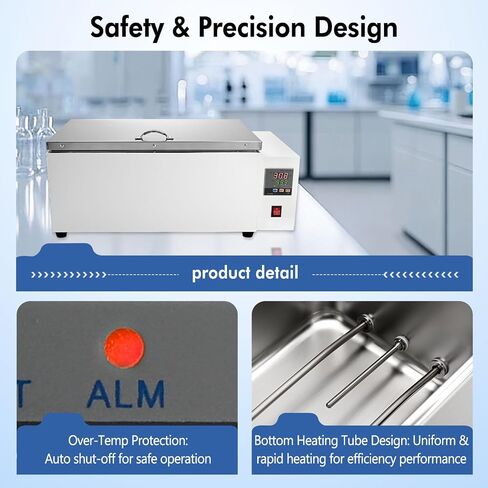 30L Lab Water Bath, Digital Temperature Range 0–99.9°C, Timer 0–999 Min, Stainless Steel Inner Tank Water Bath Heater for Research & Scientific Applications in Kuwait