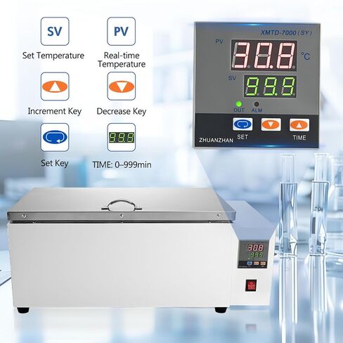 30L Lab Water Bath, Digital Temperature Range 0–99.9°C, Timer 0–999 Min, Stainless Steel Inner Tank Water Bath Heater for Research & Scientific Applications in Kuwait